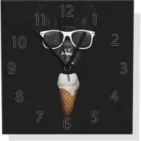 Wallario Design Wanduhr Hund mit Eis aus Aluverbund, Größe 30 x 30 cm