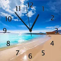 Wallario Design Wanduhr Traumstrand unter blauem Himmel aus Echtglas, Größe 30 x 30 cm