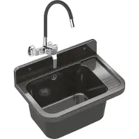 Granitan - Waschbecken - Spülbecken 50x34 cm - Schwarz - mit Armatur FLEX und Siphon - PARON