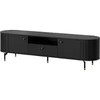 Mirjan 24 TV-Lowboard Zante 180 2D1S 05, TV-Tisch mit Griffe und Füße aus Stahl, zwei Drehtüren und Schublade (Farbe: Schwarz)