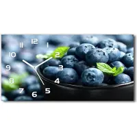 Tulup Wanduhr aus Glas – 60x30 cm - Glasbild - Glasuhr - Gehärtetes Glas - weisse-zeiger - Blaubeeren