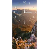 Wallario Design Wanduhr bedruckt, Größe 30 x 60 cm, Motiv: Berglandschaft mit Sonnenuntergang in der Slowakei