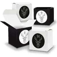Itenga Adventskalender zum Füllen 24x Würfel 5cm Schwarz Weiß + Sticker (V17 Z48)
