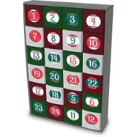 Itenga SET Adventskalender zum Füllen Würfel 5cm (außen grau) + Sticker Z54 + V15 (dunkelgrün, dunkelrot, weiß)