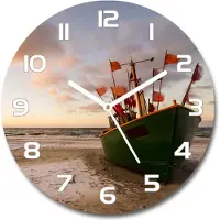 Tulup Wanduhr aus Glas 30fi Glasbild Glasuhr Gehärtetes Glas - weisse-zeiger - Fishing boat beach