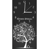 Wallario Design Wanduhr bedruckt, Größe 30 x 60 cm, Motiv: Kitchen Utensils - Baum aus Küchenutensilien in schwarz weiß
