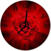 Tulup Glasuhr Wanduhr Küchenuhr Echt-Glas 30fi cm Rose rot