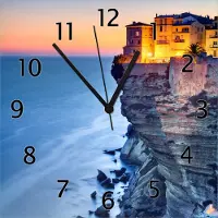 Wallario Design Wanduhr Haus an der Klippe aus Echtglas, Größe 30 x 30 cm