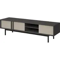 Mirjan 24 TV-Lowboard Alsy 3D REG 9, Standregal mit drei Drehtüren, Schwarze Metallfüße (Farbe: Anthrazit / Hellbeige)
