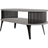 Mirjan 24 Couchtisch Roenni Oval, Wohnzimmer Kaffeetisch, Beine und Seiten aus Stahl (Farbe: Schwarz / Hellgrau)