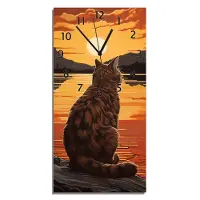 Wallario Design Wanduhr Katzenstille im Sonnenuntergang aus Echtglas, Größe 30 x 60 cm