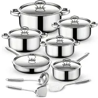 Retoo Topfset, Pfannenset 15-teilig | Kochtopfset | Kochtöpfe | Töpfe mit Deckel Edelstahl | Induktionsgeeignet | Silber, Edelstahl |