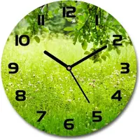 Tulup Wanduhr aus Glas 30fi Glasbild Glasuhr Gehärtetes Glas - schwarze-zeiger - Green meadow