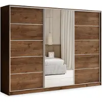 Masseno Schiebetürenschrank PINA 235/205/58 cm Kleiderschrank mit 4 Schubladen Schlafzimmer Schrank 3-türig mit Spiegel Eiche Lefkas