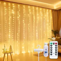 Lapalife 3X2M 200 LED Lichtervorhang 8 Lichtmodi Wasserdicht USB Lichterkette mit Fernbedienung für Fenster Hochzeit Party Garten Weihnachten Deko, Warmweiß