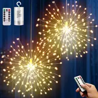 Lapamax 2 Stück Feuerwerk Lichterkette Warmweiß, 200LEDs Weihnachtsbeleuchtung Dimmbar Fernbedienung, Batteriebetrieben 8 Modi