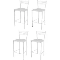 STOCK LINE t m c s Tommychairs - 4er Set moderne Barhocker ELEGANCE für Küche und Esszimmer, robustes Gestell aus lackiertem Stahl, Farbe Weiß, gepolsterte Sitzfläche mit Kunstleder im Farbton Weiß bezogen