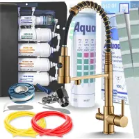 ARI Solid Spring 3-Wege Küchenarmatur Gebürstetes Gold Flexibel mit 5-Stufen Wasserfiltersystem Untertisch Trinkwasserfilter