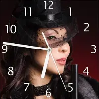 Wallario Design Wanduhr Lady in Black - Sexy Dame mit gefährlichem Charme aus Echtglas, Größe 20 x 20 cm