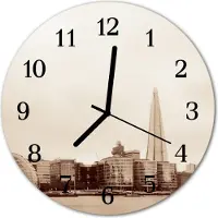 Tulup Glasuhr Wanduhr Küchenuhr Echt-Glas 30fi cm Skyline grau