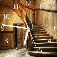 Wallario Design Wanduhr Rustikale Holztreppe aus Echtglas, Größe 20 x 20 cm