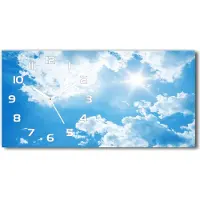 Tulup Wanduhr aus Glas – 60x30 cm - Glasbild - Glasuhr - Gehärtetes Glas - weisse-zeiger - Wolken im Himmel