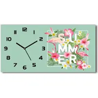 Tulup Wanduhr aus Glas – 60x30 cm - Glasbild - Glasuhr - Gehärtetes Glas - schwarze-zeiger - Urlaub und Flamingos