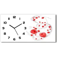 Tulup Wanduhr aus Glas – 60x30 cm - Glasbild - Glasuhr - Gehärtetes Glas - schwarze-zeiger - Himbeeren mit Milch
