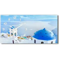 Tulup Wanduhr aus Glas – 60x30 cm - Glasbild - Glasuhr - Gehärtetes Glas - weisse-zeiger - Santorini, Griechenland