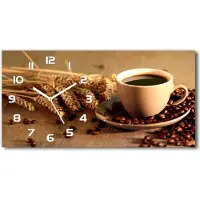 Tulup Wanduhr aus Glas – 60x30 cm - Glasbild - Glasuhr - Gehärtetes Glas - weisse-zeiger - aromatischer Kaffee