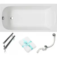 For you Aqua | Polimat Badewanne Classic Slim - 150x70cm - Niedriger Rand 2cm - Modernes Design - Siphon Inklusive