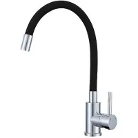 VBChome Küchenarmatur mit flexibler Schwarz Silikonbrause – Flexibler Wasserhahn mit Einhebelmischer für Spüle – Armatur Chromdetails