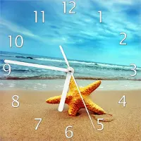 Wallario Design Wanduhr Seestern am Strand am Meer aus Echtglas, Größe 20 x 20 cm