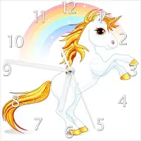 Wallario Design Wanduhr Weißes Einhorn vor einem Regenbogen aus Echtglas, Größe 20 x 20 cm