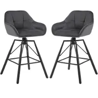 Woltu Barhocker 2er Set, mit Lehne Fußstütze, drehbar, gepolstert, Samt Metall, Dunkelgrau