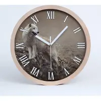 Tulup Holzuhr 30fi cm wanduhr - weiße Spitzen - weißer Wolf auf einem Felsen