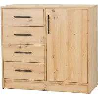 Masseno Kommode VANO 90 cm Sideboard mit 4 Schubladen und 1 Türen für Wohnzimmer Schlafzimmer Modern 90x40x84 cm Eiche Artisan / Eiche Artisan