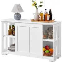 Yaheetech Kommode Küchenschrank Beistellschrank Aufbewahrungsschrank mit Stauraum und Schiebetüren Konsolentisch Sideboard aus Holz Küchekommode freistehender Küchenmöbel Weiß
