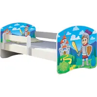 ACMA Jugendbett Kinderbett Junior-Bett Komplett-Set mit Matratze Lattenrost und Rausfallschutz Weiß 32 Ritter 140x70