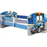 ACMA Jugendbett Kinderbett Junior-Bett Komplett-Set mit Matratze Lattenrost und Rausfallschutz Blau 38 Polizei 180x80