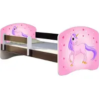 ACMA Jugendbett Kinderbett Junior-Bett Komplett-Set mit Matratze Lattenrost und Rausfallschutz Wenge 17 Pony 180x80