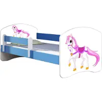 ACMA Jugendbett Kinderbett Junior-Bett Komplett-Set mit Matratze Lattenrost und Rausfallschutz Blau 43 Kleines Pferd 160x80
