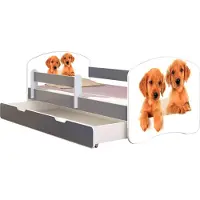 ACMA Jugendbett Kinderbett Junior-Bett Komplett-Set mit Matratze Lattenrost und Rausfallschutz Grau 39 Welpen 160x80 + Bettkasten