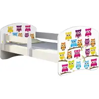 ACMA Jugendbett Kinderbett Junior-Bett Komplett-Set mit Matratze Lattenrost und Rausfallschutz Weiß 31 Eule 160x80
