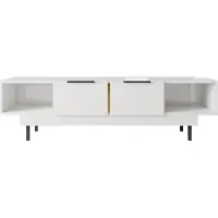Dancan Artemisa Hochglanz Möbel / Tv-Kommode Mit Goldenem Akzent / 2 Schubladen / 2 Offenen Fächern / 163 Cm / Weiß