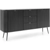 Masseno Kommode ZENZERO 168 cm Sideboard mit 3 Schubladen und 2 Türen für Wohnzimmer Schlafzimmer Modern 168x39x87 cm Schwarz / Schwarz