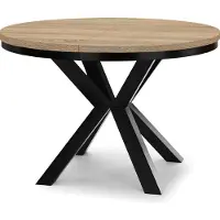 Dekori.Interiors Ausziehbarer runder Esstisch Schwarz RAL 110/210 cm, Eiche Sonoma mit Ring-Gestell – Loft, rustikal