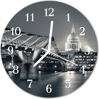 Tulup Glasuhr Wanduhr Küchenuhr Echt-Glas 30fi cm Skyline grau
