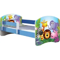 ACMA Jugendbett Kinderbett Junior-Bett Komplett-Set mit Matratze Lattenrost und Rausfallschutz Blau 01 Zoo 180x80