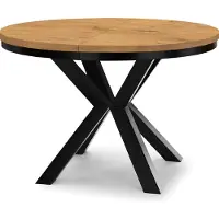 Dekori.Interiors Ausziehbarer runder Esstisch Schwarz RAL 120/220 cm, Eiche Lancelot mit Ring-Gestell – Loft, rustikal